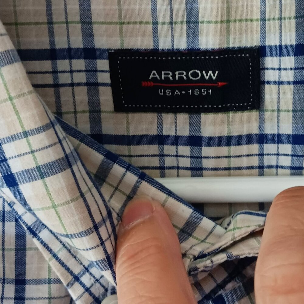 ARROW White and Blue Plaid Short Sleeved Button Down Shirt Size XXL - Picture 8 of 10